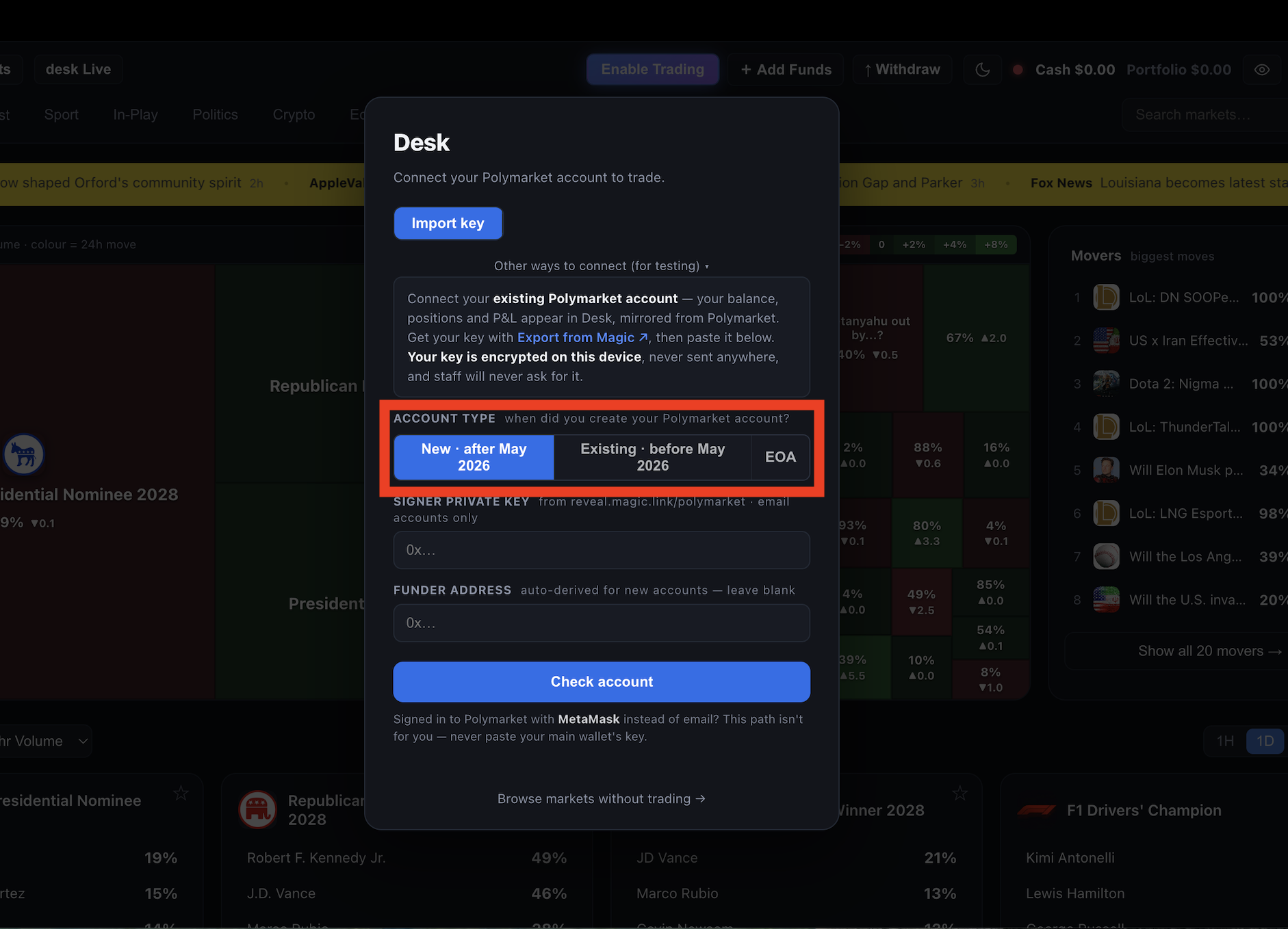 Tell Desk when you joined Polymarket