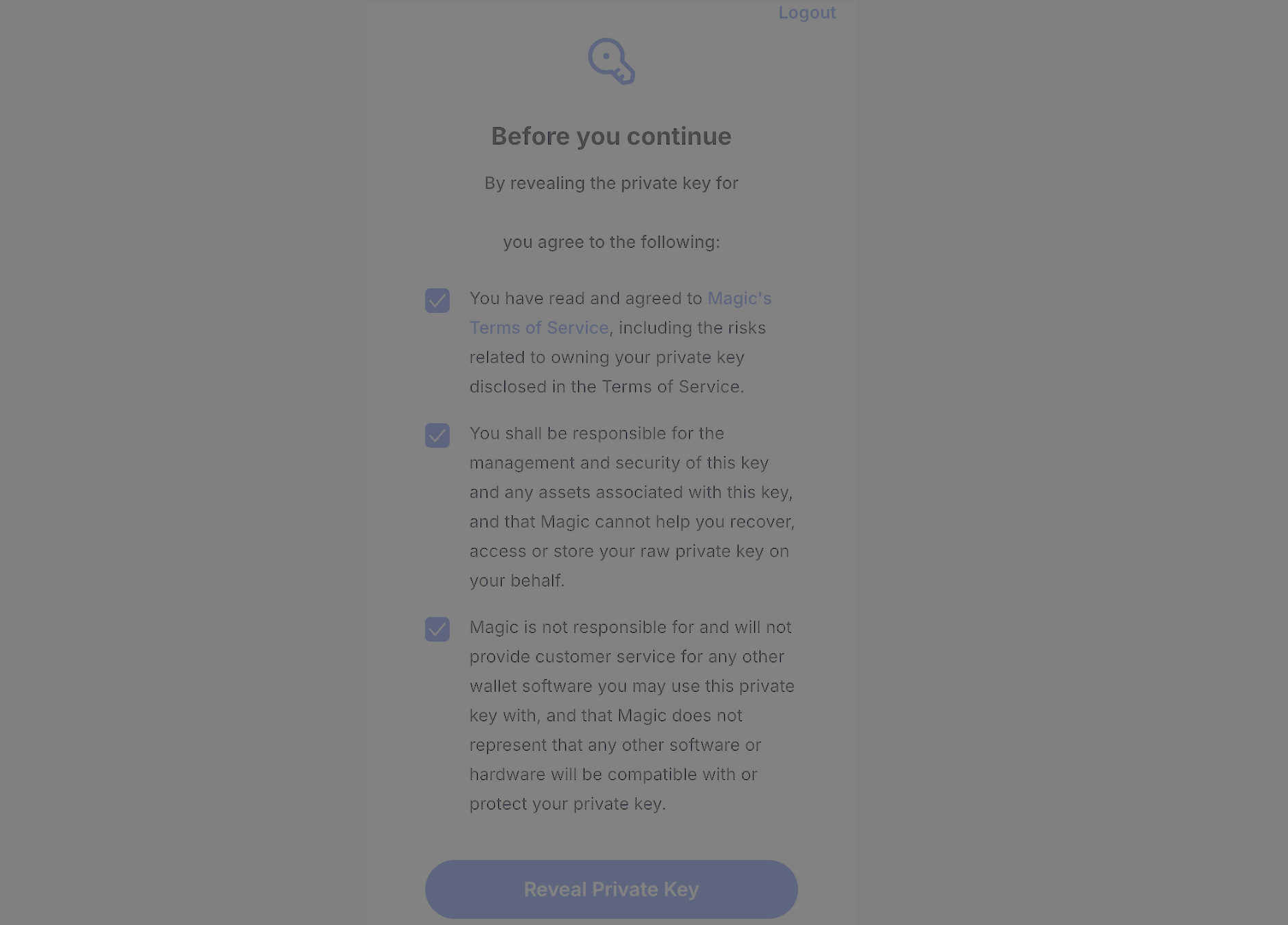 Reveal the private key
