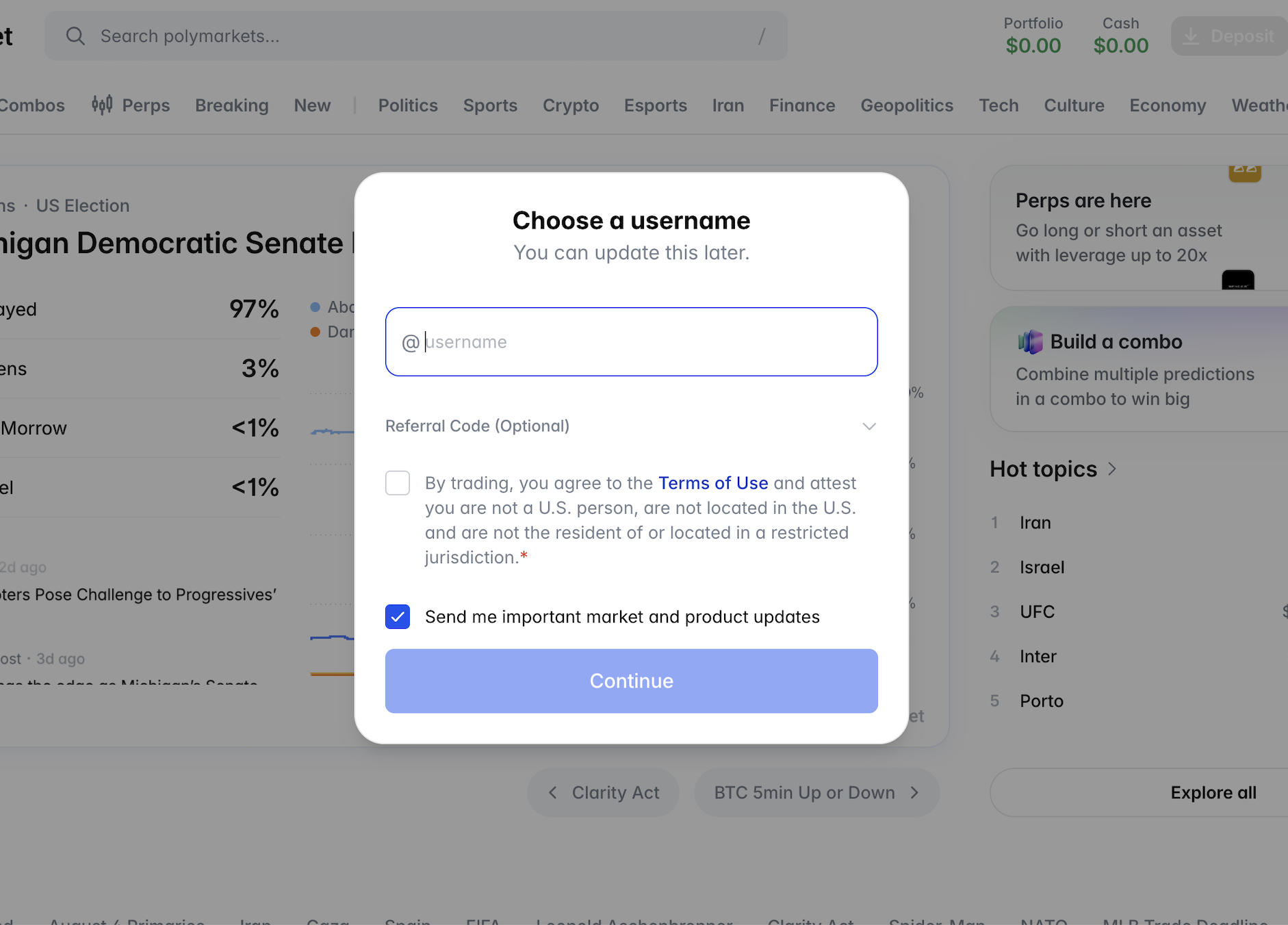 Pick a username on Polymarket